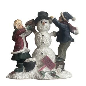Children Making Snowman LEMAX Christmas Holiday Village Family Figure Snow day